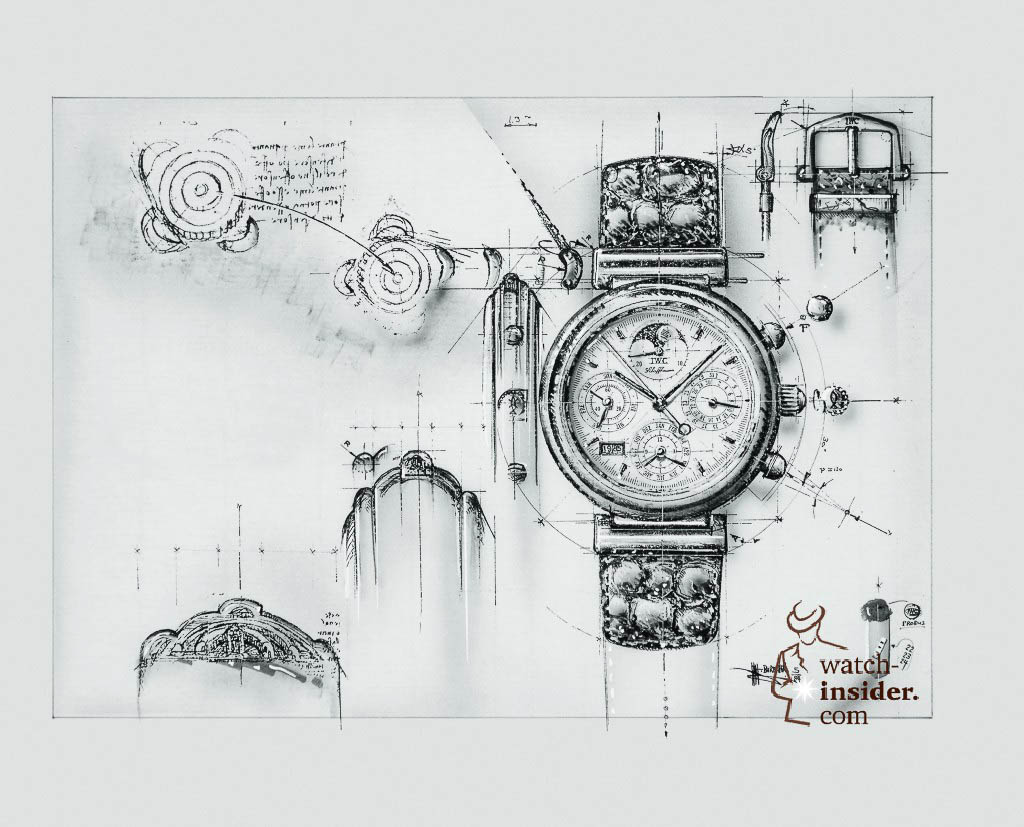 Design sketches of the Da Vinci 3750. The case of the Da Vinci watch was derived from a sketch of a fortress building of Leonardo Da Vinci.
