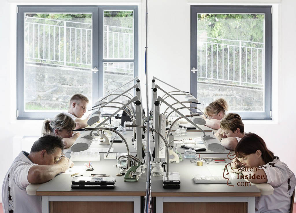 Nomos watchmakers at work. This is the department of complications.