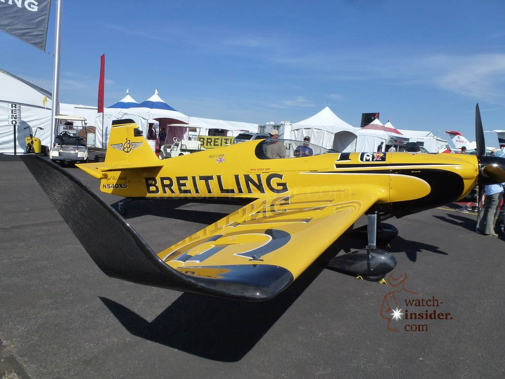 Nigel Lamb´s aircraft MXS-R standing in front of the Breitling Chalet here in reno