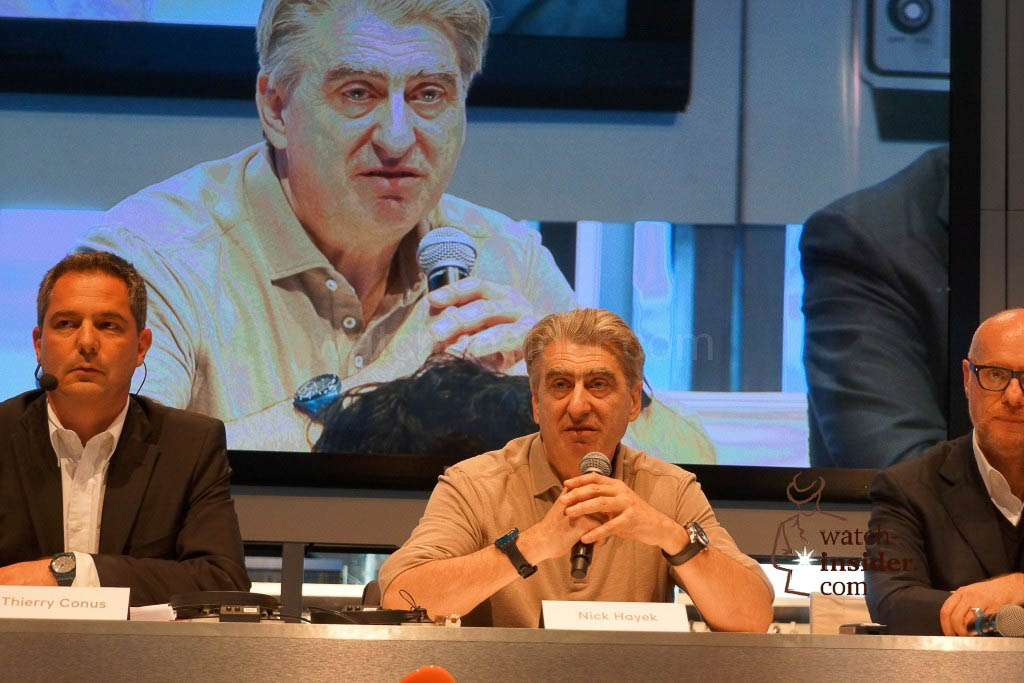 Swatch Group CEO Nick Hayek 2013 at Baselworld when he presented the Swatch Sistem51.